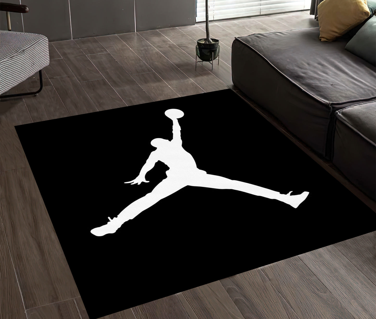 Black Jump Man Rug, Sneaker Room Carpet, Air Jordan Decor, NBA Mat, Basketball Lover Gift