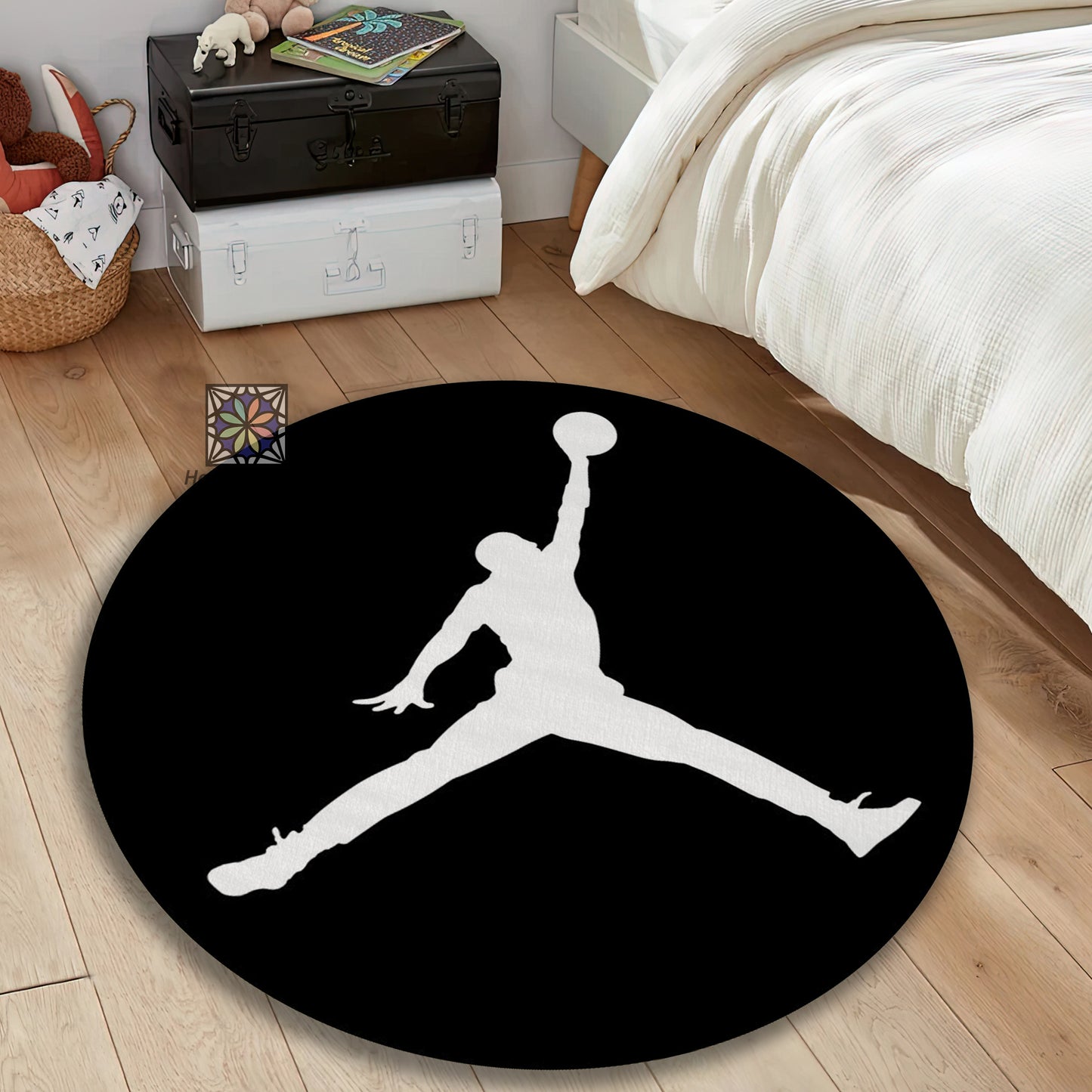 Jump Man Symbol Rug, Air Jordan Round Mat, Sneaker Black Carpet, Sneaker Room Decor, Jordan Gift