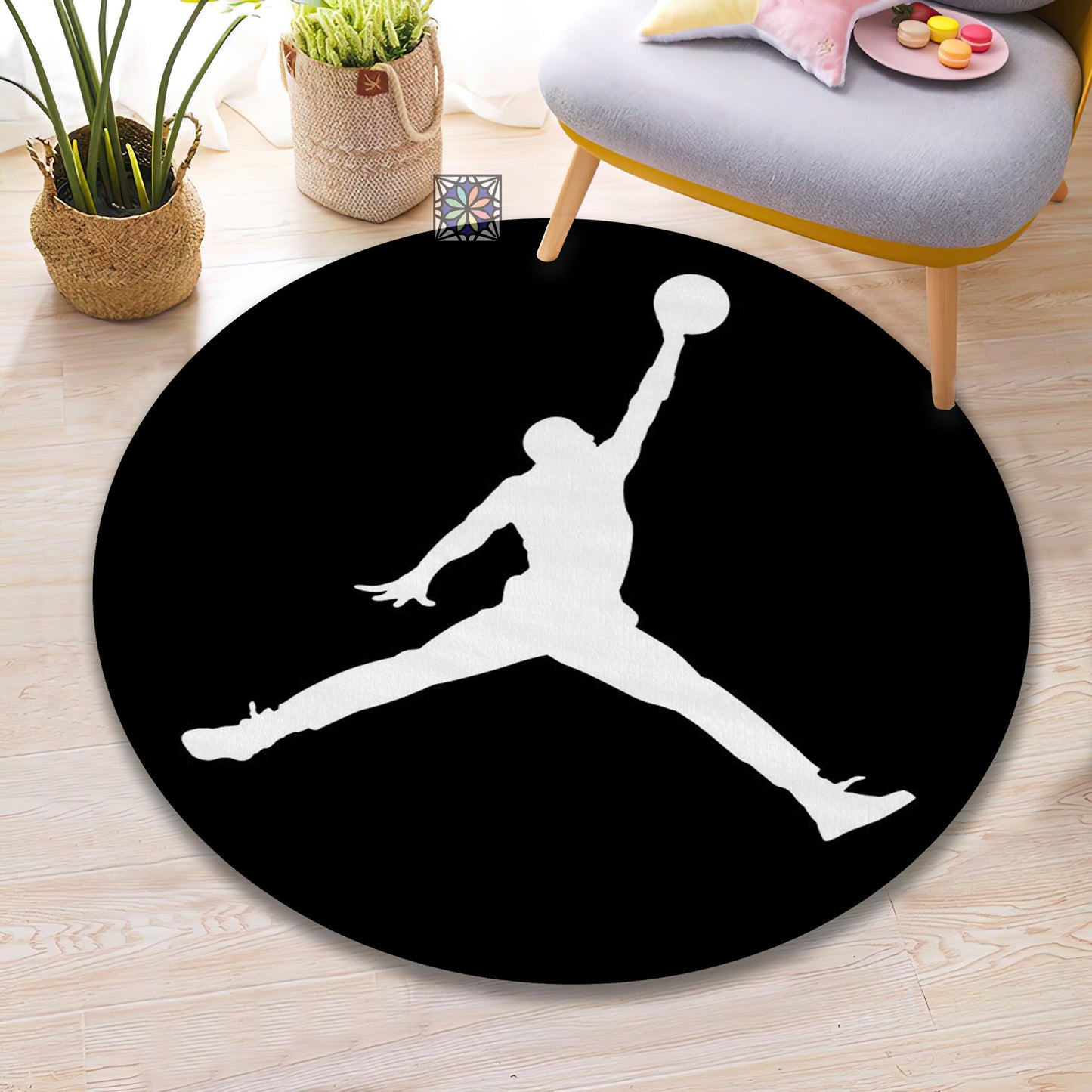 Jump Man Symbol Rug, Air Jordan Round Mat, Sneaker Black Carpet, Sneaker Room Decor, Jordan Gift
