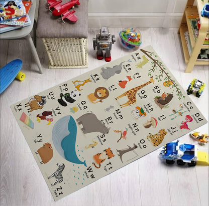 Animal Alphabet Rug, ABC Carpet, Play Room Mat, Educational Nursery Rug, School Rug
