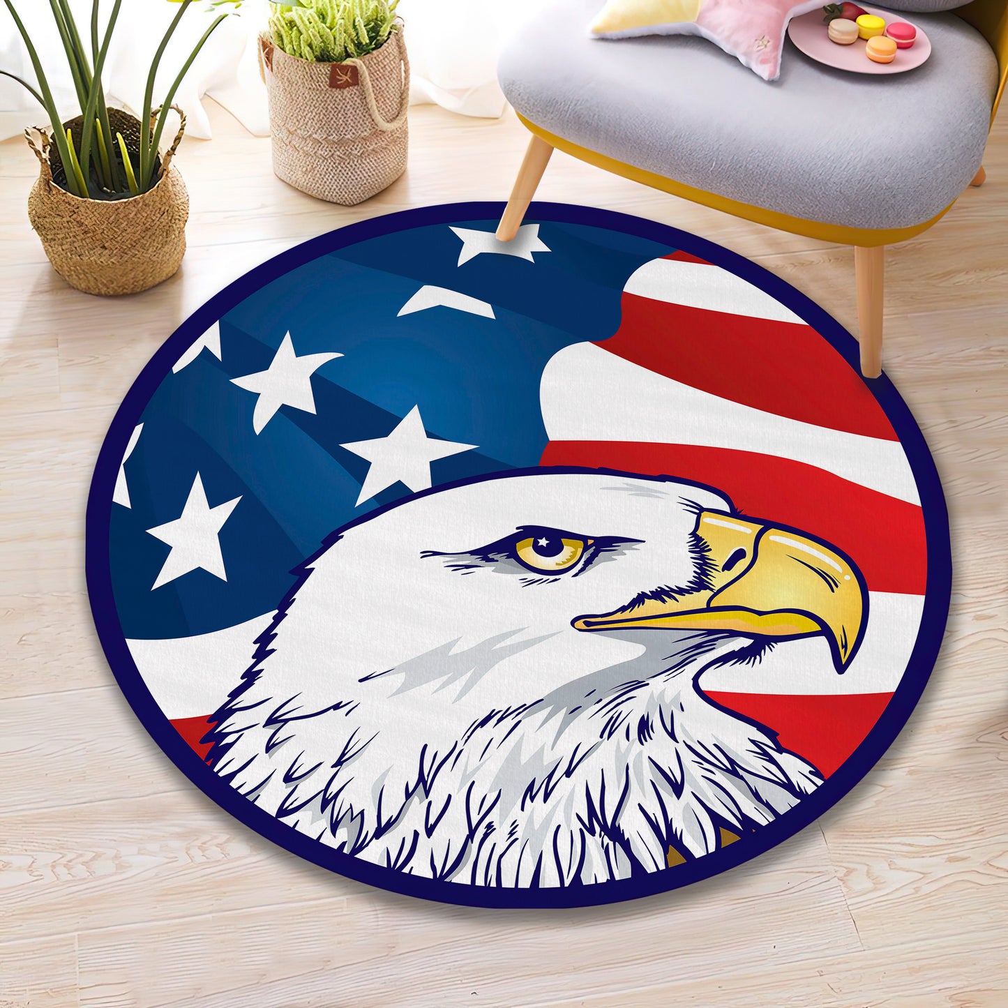 American Eagle Rug, Office Decor, Entryway Round Mat, American Flag Carpet, Office Gift