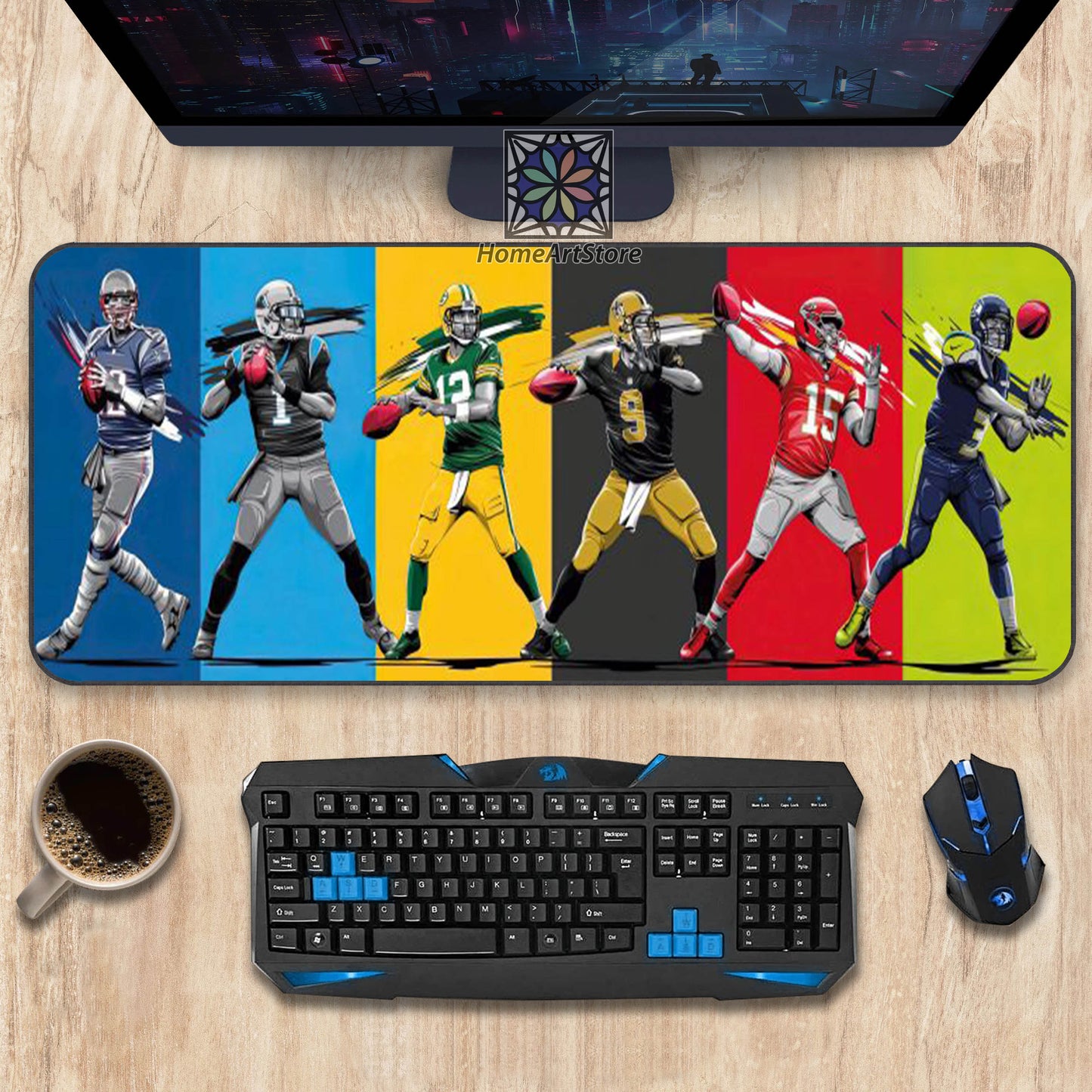 American Football Desk Mat, Colorful Sports Mat, Football Fan Mousepad, Abstract Decor