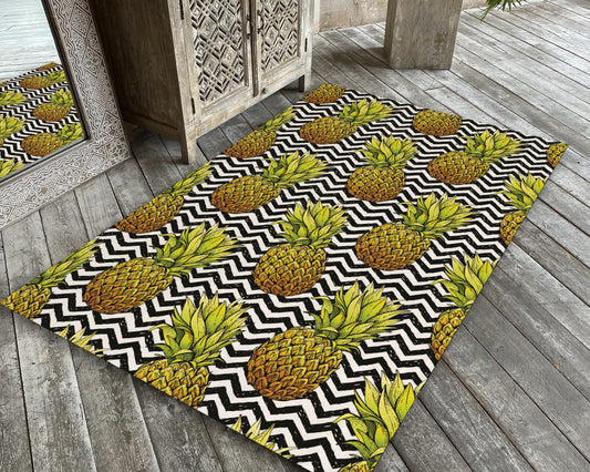 Pineapple Pattern Rug, Dining Room Carpet, Kitchen Rug, Fruit Themed Mat, Tropical Decor