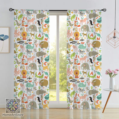 Animal Alphabet Pattern Curtain, Educational Nursery Curtain, Children Room Curtain, ABC Themed Curtain, Baby Gift