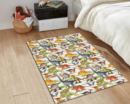 Safari Animals Pattern Rug, Dinosaur Carpet, Cute Dino Nursery Mat, Kids Room Rug