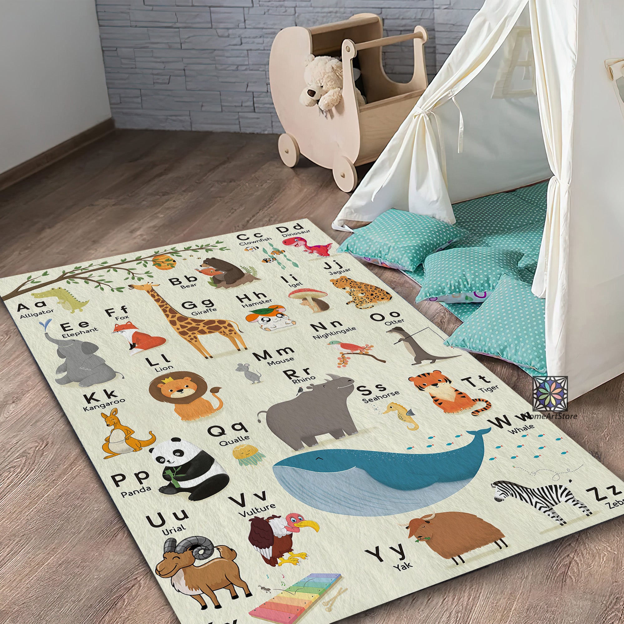 Animal Alphabet Rug, ABC Carpet, Play Room Mat, Educational Nursery Ru ...