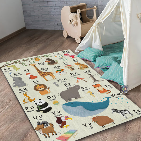 Animal Alphabet Rug, ABC Carpet, Play Room Mat, Educational Nursery Rug, School Rug