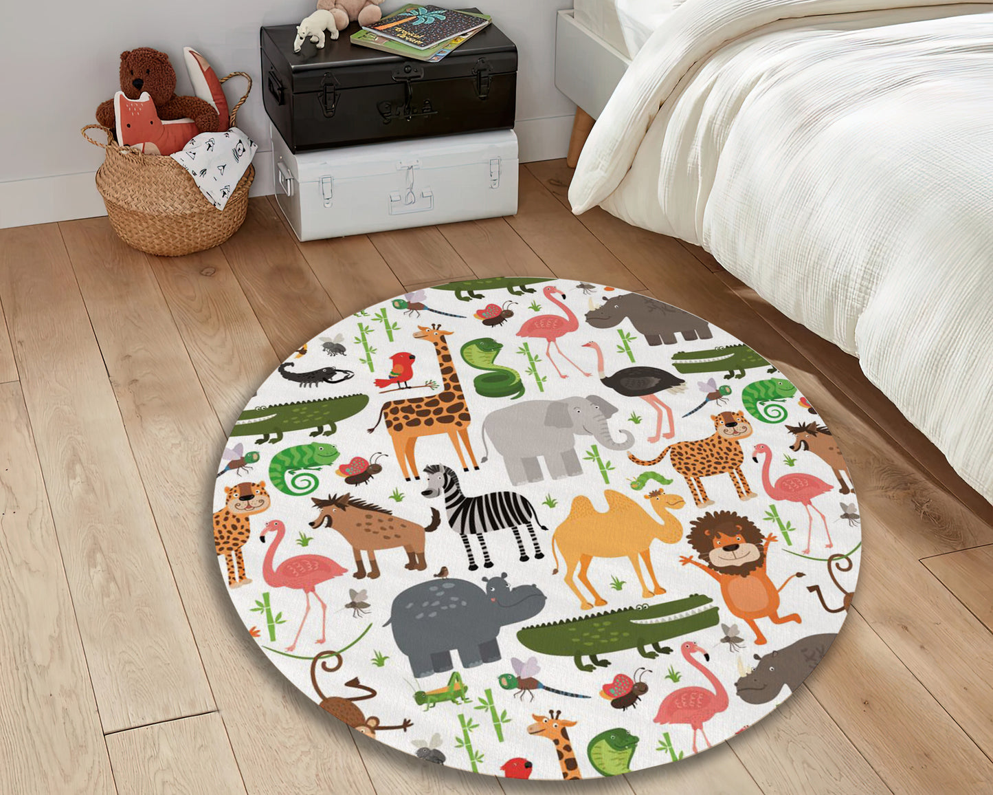 Zoo Animal Pattern Rug, Nursery Play Mat, Children Room Carpet, Cartoon Zoo Animal Rug, Baby Gift