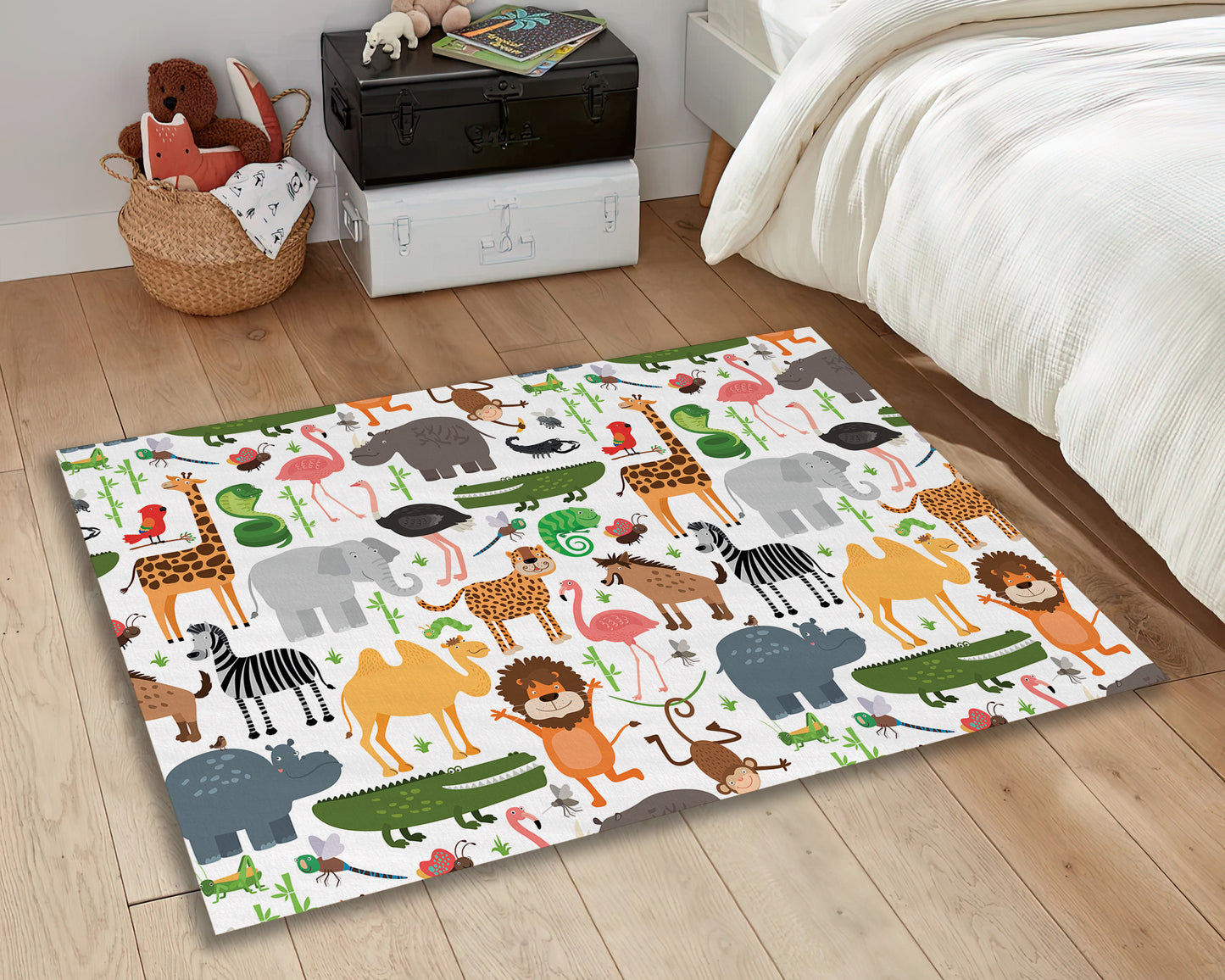 Colorful Animal Rug, Zoo Animal Carpet, Nursery Play Mat, Children Room Decor, Baby Gift