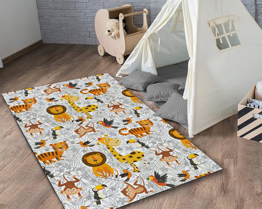 Zoo Safari Rug, Children Room Carpet, Nursery Decor, Baby Room Play Mat, Baby Gift