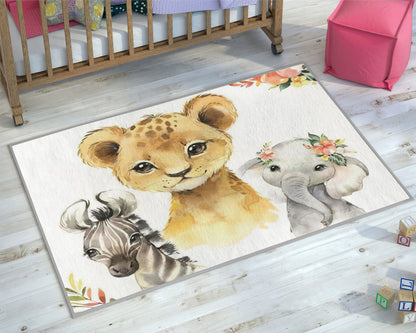 Cute Animals Rug, Baby Room Mat, Safari Animals Carpet, Kids Play Room Decor, Baby Gift