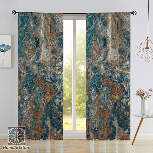 Aqua Marble Stone Curtain, Ceramic Tile Pattern Curtain, Luxury Living Room Curtain, Exterior Home Curtain