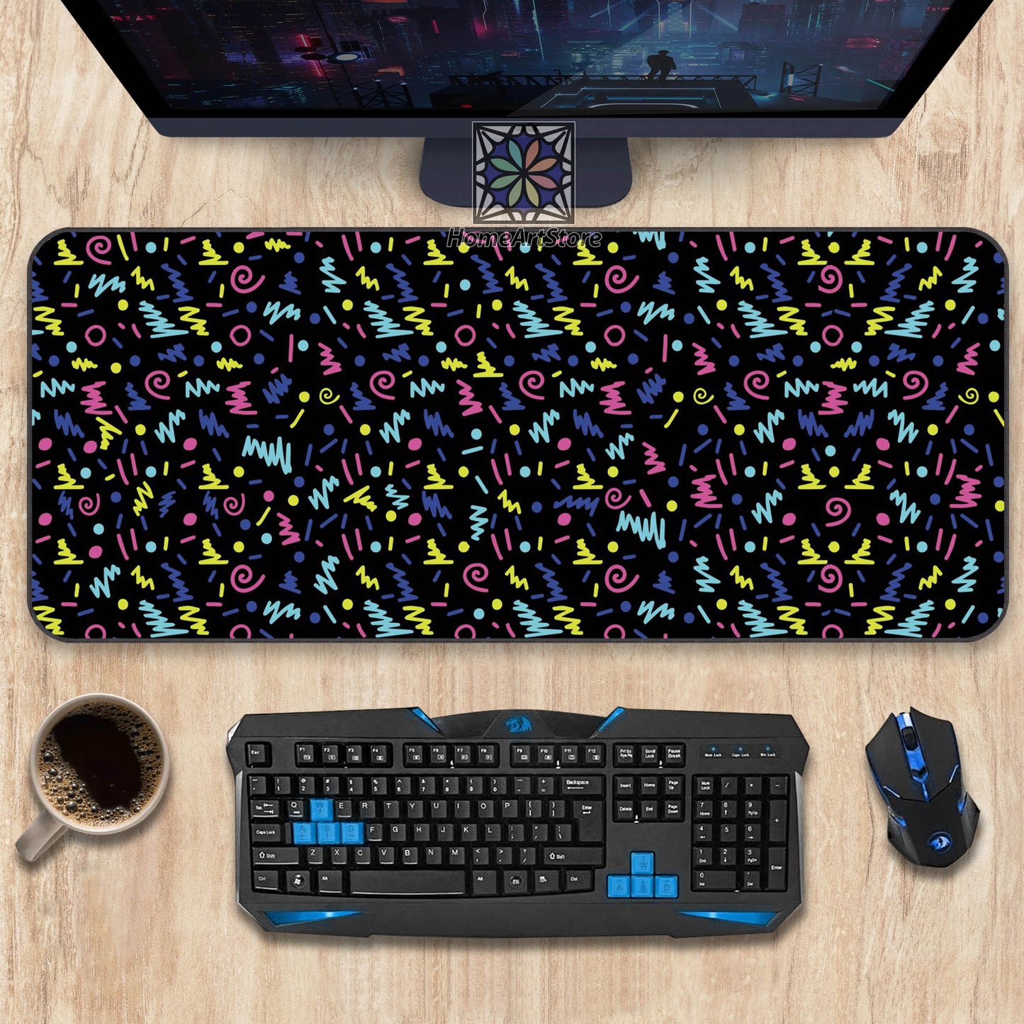 Classic Arcade Game Desk Mat, 90s Gaming Mouse Mat, Aesthetic Gamer Mouse Pad, Colorful Game Decor