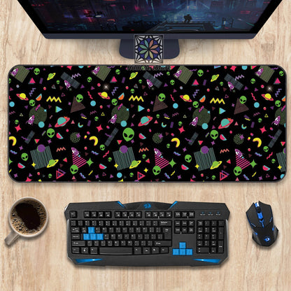 Arcade Desk Mat, Space Themed Decor, Alien Head with Planets Pattern Mouse Mat, Gaming Computer Mousepad