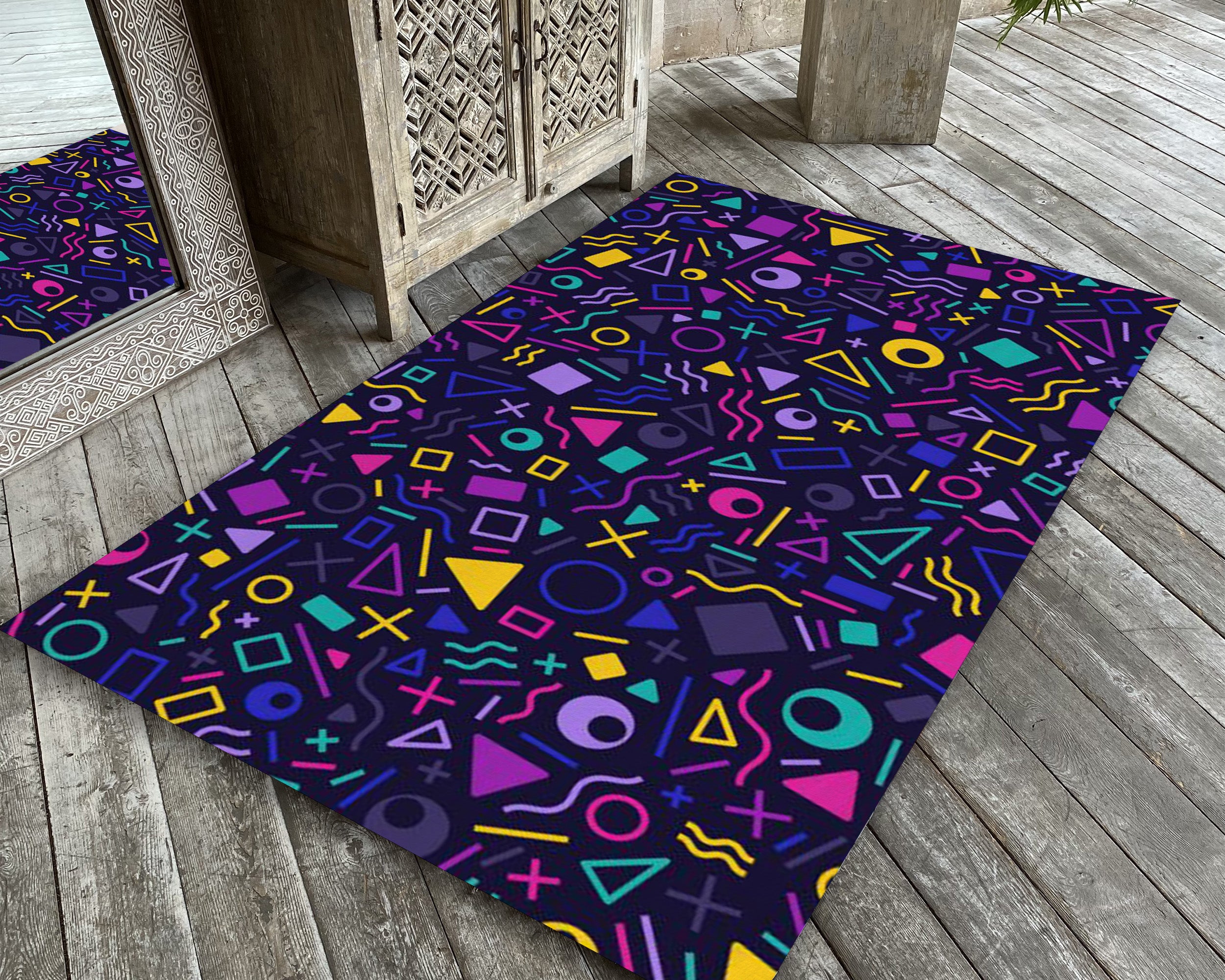 Geometric Arcade Game Rug, 90s Retro Style Gamer Carpet, Nostalgic Gam ...