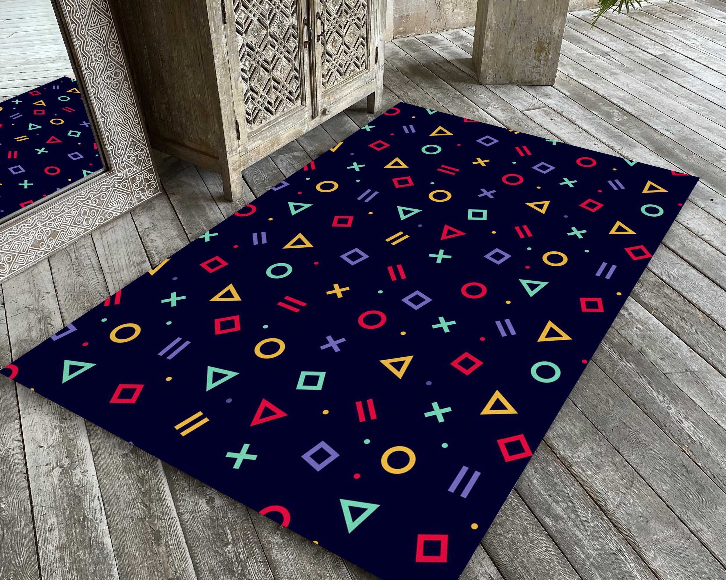 90s Classic Arcade Video Game Rug, Geometric Patterns Gamer Carpet, Pl ...