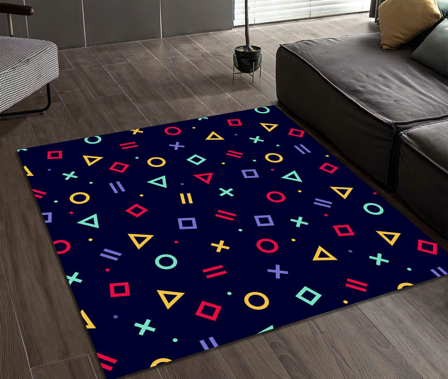 Nostalgic 90s Game Rug, Arcade Gamer Carpet, Play Room Mat, Colorful Geometric Gaming Decor