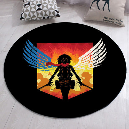 Attack on Titan Rug, Mikasa Patterned Round Carpet, Fantastic Anime Rug, Colorful Movie Mat
