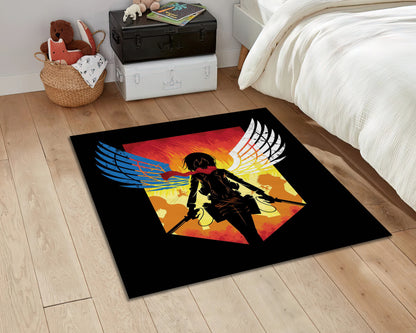 Attack on Titan Rug, Mikasa Patterned Round Carpet, Fantastic Anime Rug, Colorful Movie Mat