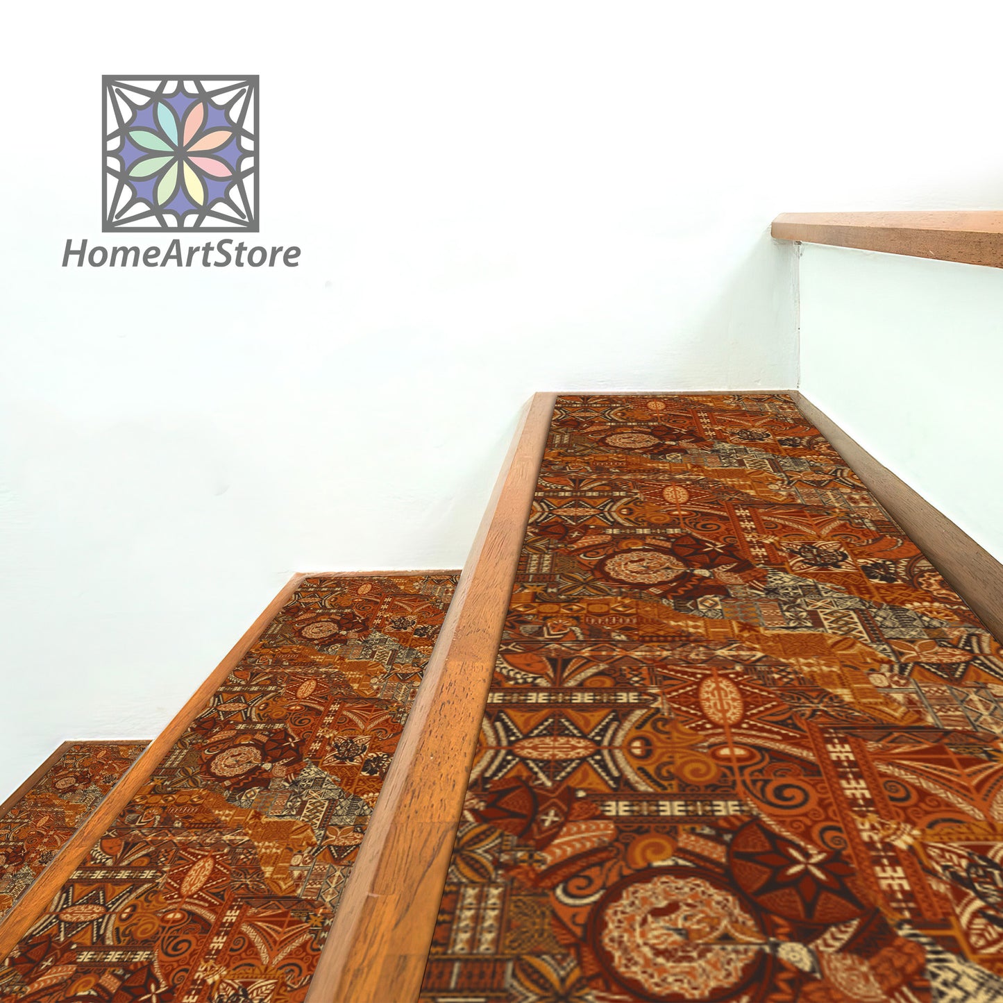 Authentic Themed Stair Rug, Patchwork Pattern Stair Tread Mats, Ethnic Stair Carpet, Tribal Decor