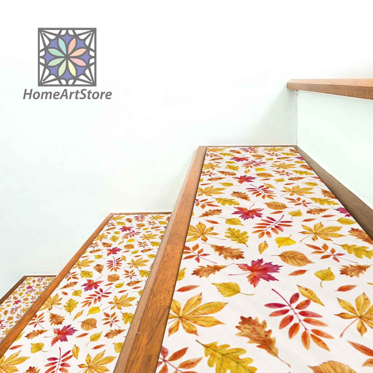 Autumn Leaves Pattern Stair Rugs, Leaf Stair Treads Carpet, Boho Style Step Mats, Nonslip Backing Stair Mat, Botanical Decor