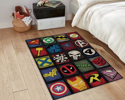 Super Hero Logo Rug, Vintage Marvel Carpet, Avengers Mat, Children Room Decor, Marvel Gift