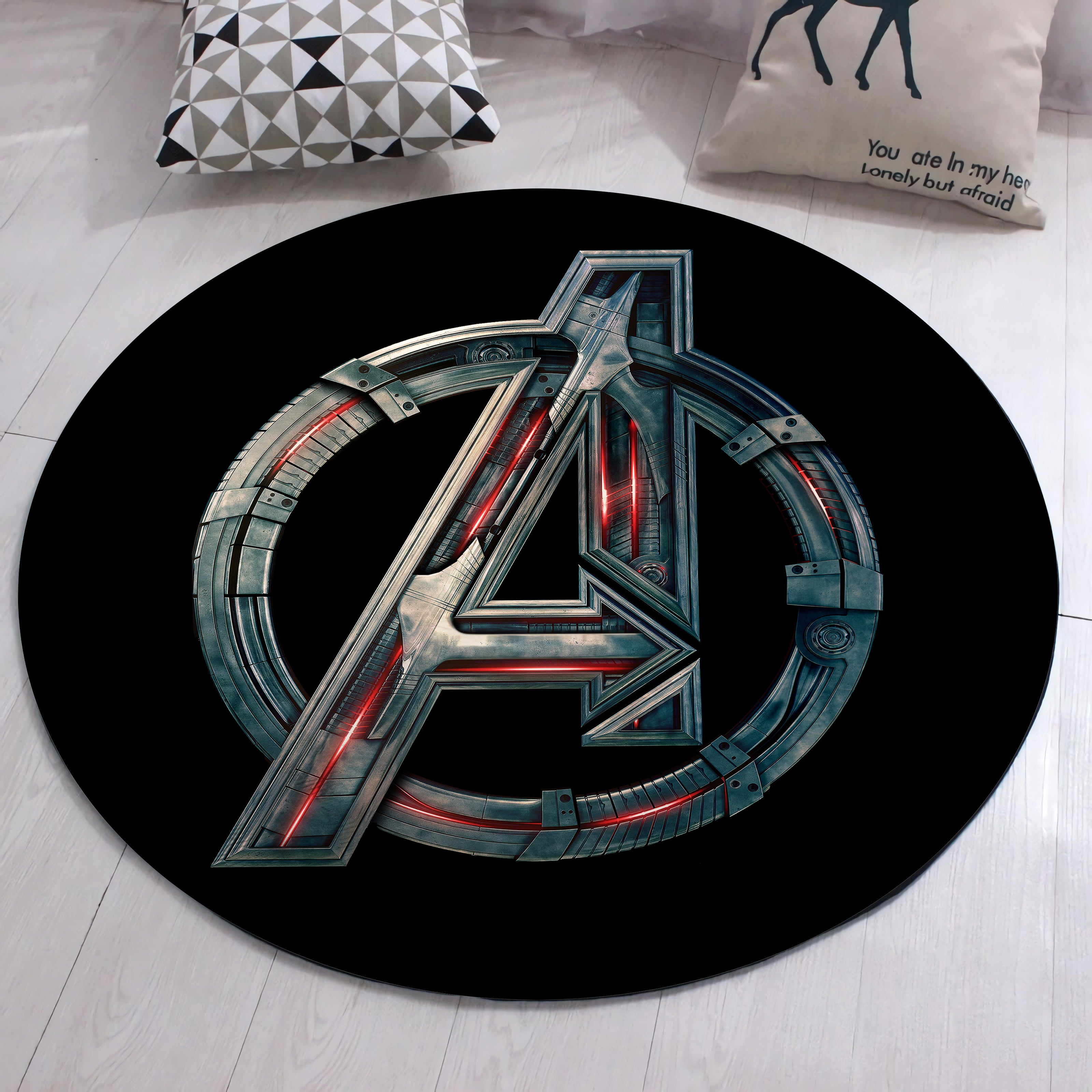 Avengers Logo Rug, Super Hero Carpet, Black Marvel Round Mat, Kids Roo ...