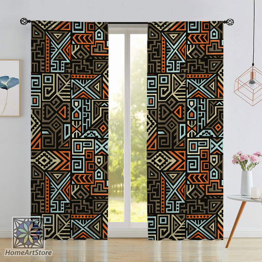 Colorful Aztec Curtain, African Motif Curtain, Patchwork Decor, Tribal Living Room Curtain