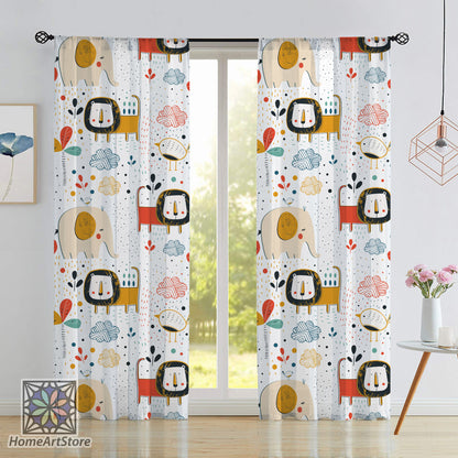 Cute Lion Pattern Curtain, Baby Elephant Themed Curtain, Baby Room Curtain, Nursery Decor, Baby Shower Gift