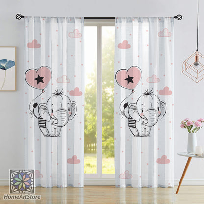 Baby Elephant Curtain, Girl Room Decor, Pink Cute Animal Curtain, Nursery Curtain, Baby Shower Decor