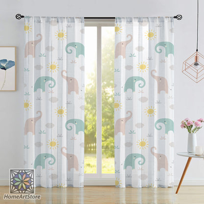 Cute Baby Elephant Curtain, Colorful Animal Pattern Curtain, Baby Room Decor, Lovely Nursery Curtain, Baby Shower Gift