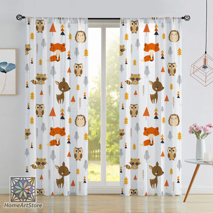 Baby Fox and Racoon Curtain, Cute Baby Room Curtain, Cartoon Animal Curtain, Baby Room Decor, Lovely Nursery Curtain