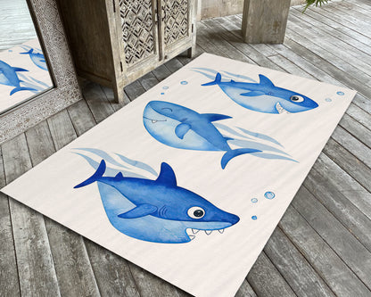 Cute Shark Rug, Baby Room Carpet, Nursery Decor, Animal Kids Mat, Baby Gift