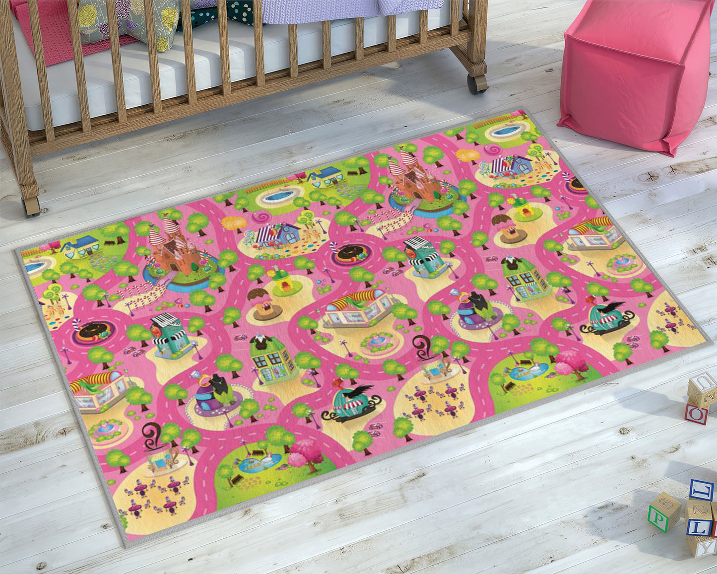Candy Crush Saga Rug, Kids Room Carpet, Pink Playroom Mat, Nursery Decor