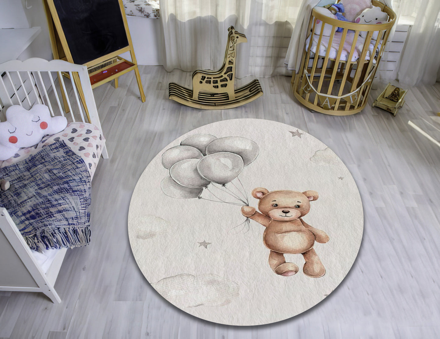 Cute Bear Rug, Balloons Themed Carpet, Play Room Carpet, Baby Room Decor, Baby Gift