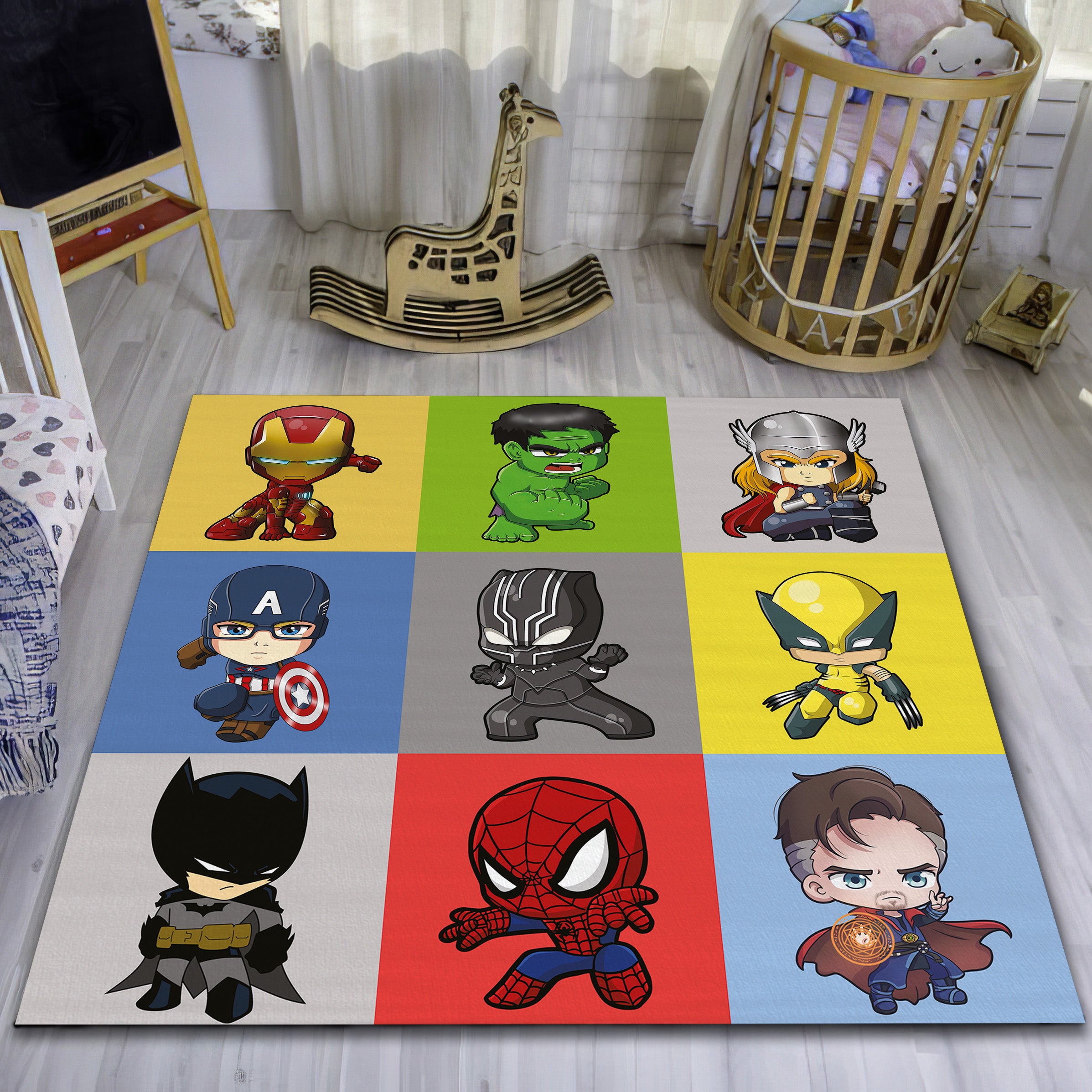 Baby Super Hero Rug - Kids Room Decor, Nursery Play Mat, Marvel Charac ...