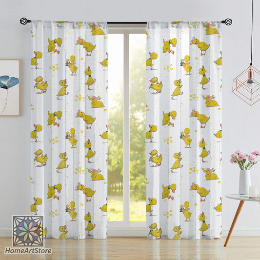 Yellow Baby Duck Pattern Curtain, Cute Nursery Curtain, Baby Room Decor, Baby Gift