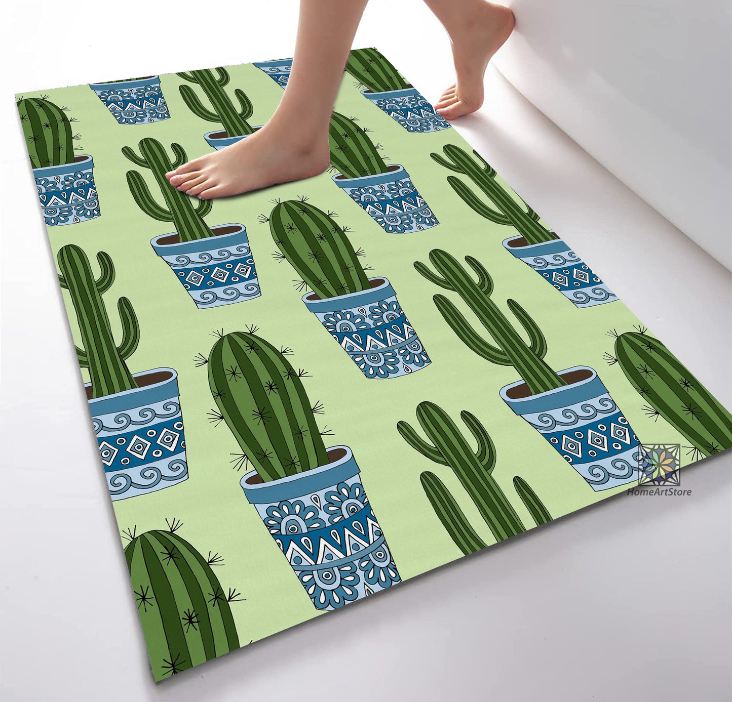 Cactus Pattern Rug, Bath Mat, Tropical Themed Carpet, Bathroom Rug, Flower Rug