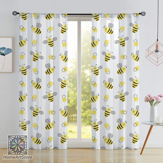 Cute Bee Pattern Curtain, Children Room Curtain, Cute Nursery Curtain, Baby Shower Gift