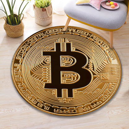 Bitcoin Rug, Finance Themed Decor, Office Round Mat, Money Mat, 3D Coin Rug, Crypto Carpet