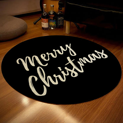 Black and White Christmas Rug, Round Christmas Carpet, Festive Christmas Decor, New Year Gift