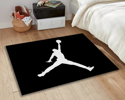 Sneaker Rug, Air Jordan Carpet, Black Jump Man Decor, Sports Fan Area Mat, NBA Rug