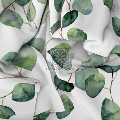 Green Eucalyptus Leaves Curtain, Watercolor leaf Curtain, Botanic Decor, Modern Living Room Curtain