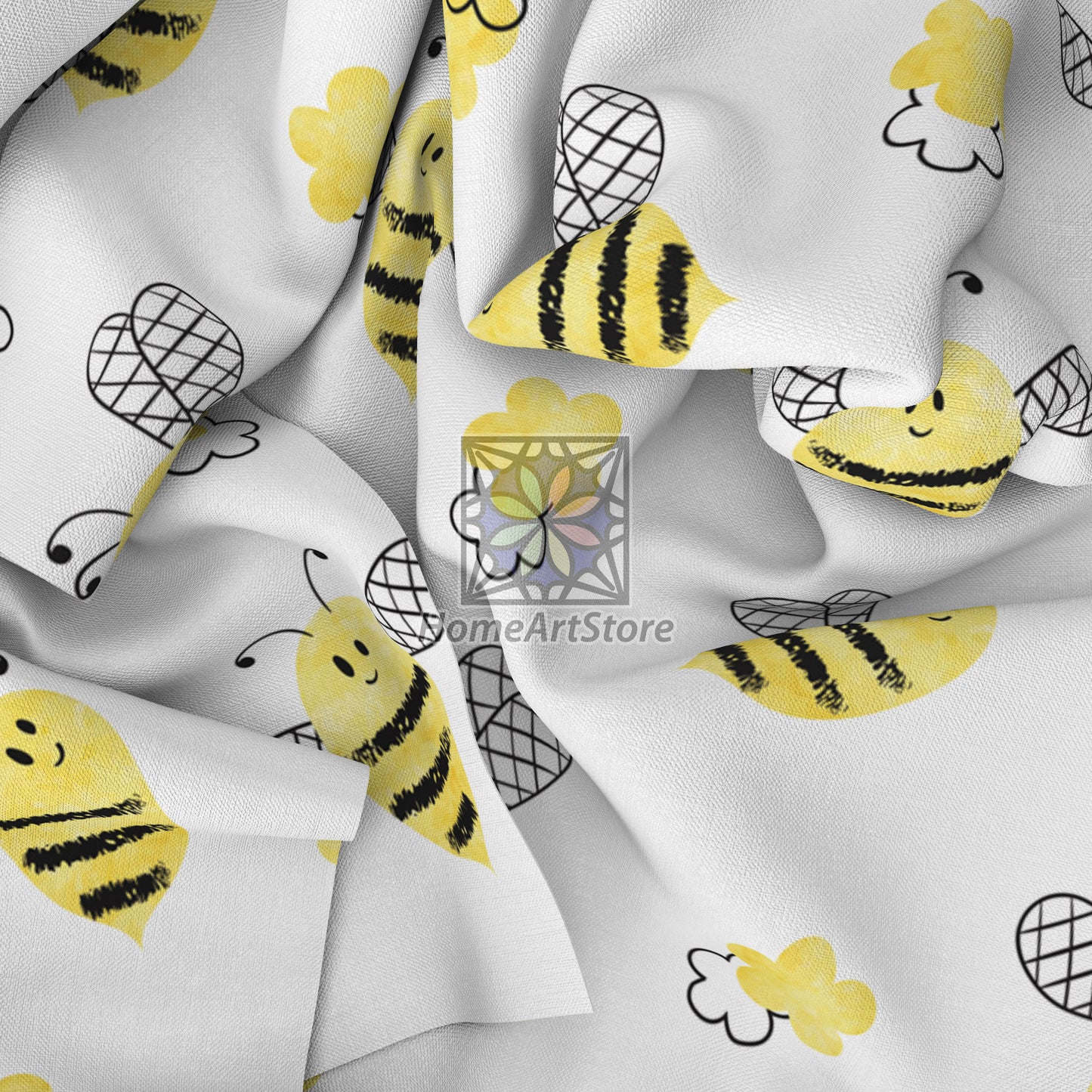 Cute Bee Pattern Curtain, Children Room Curtain, Cute Nursery Curtain, Baby Shower Gift