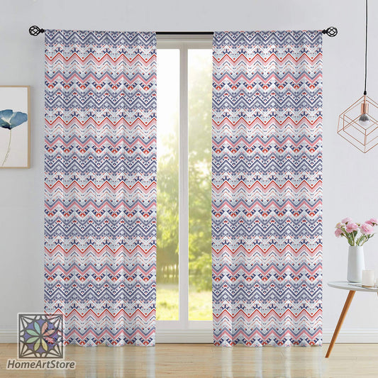Boho Style Curtain, Ethnic Zigzag Curtain, Colorful Aztec Decor, Kitchen Curtain