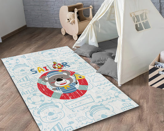 Sailor Themed Rug, Children Room Carpet, Ship Anchor Decor, Boys Room Play Mat, Baby Gift