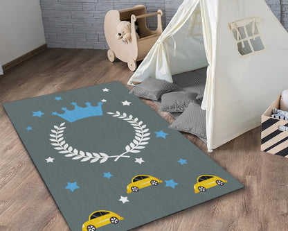 Boys Room Rug, Crown of a King Printed Carpet, Car Mat, Children Room Mat, Nursery Custom Rug