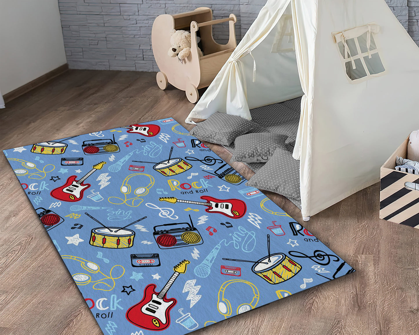 Music Kids Room Rug, Guitar Themed Rug, Rock and Roll Carpet, Baby Room Décor, Baby Gift