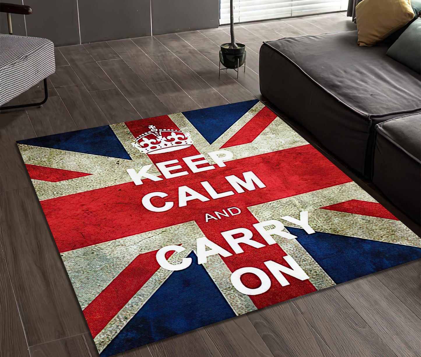 British Flag Rug, Keep Calm Carpet, Flag Themed Office Mat, Living Room Decor, Office Gift