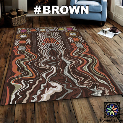 Melting Tribal Pattern Rug – Boho Abstract Carpet in Brown, Beige, Burgundy